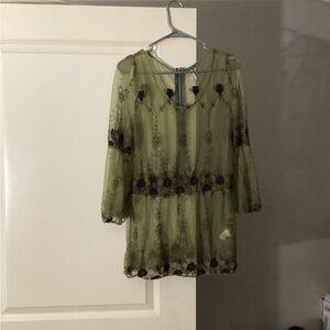 Buckle Olive Sheer Lace Blouse